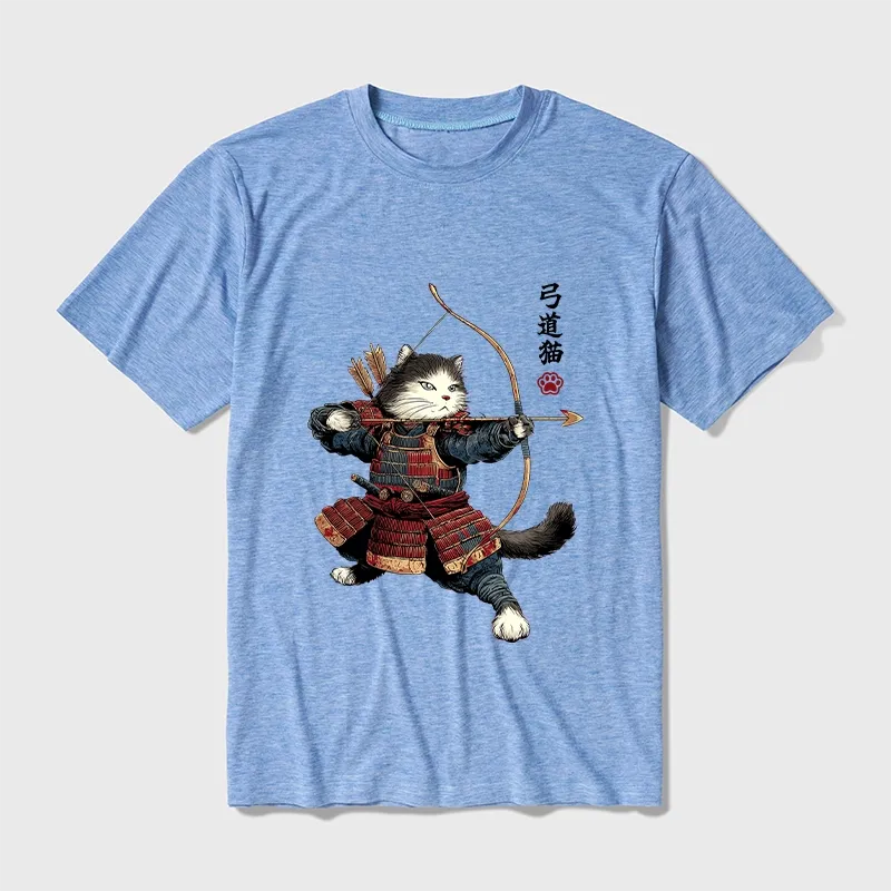 Tokyo-Tiger Kyudo Samurai Cat Cotton Blend T-Shirt