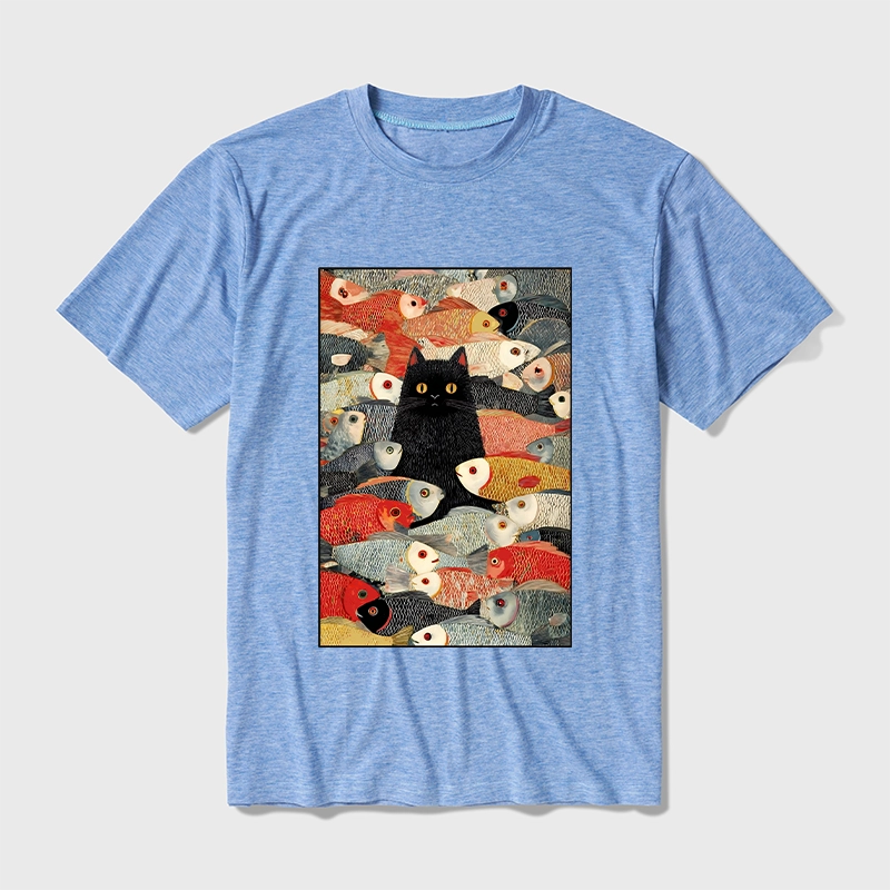 Tokyo-Tiger Cats And Fish Cotton Blend T-Shirt
