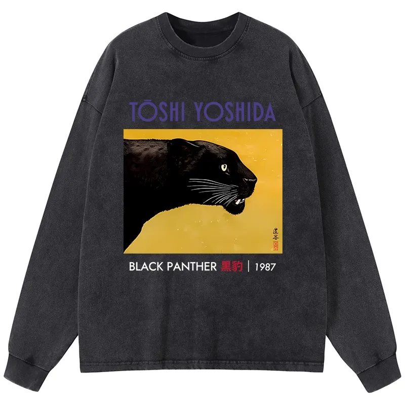 Tokyo-Tiger Black Panther Washed Long Sleeve T-Shirt