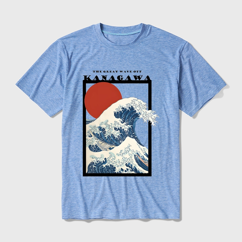 Tokyo-Tiger Minimalist Ukiyo-e Waves Cotton Blend T-Shirt