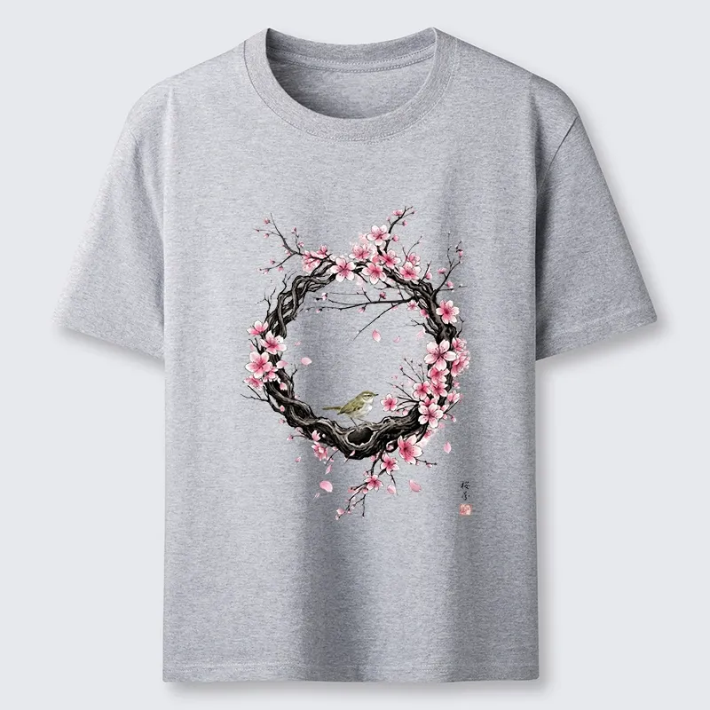 Tokyo-Tiger Sakura Wreath And Little Bird Classic T-Shirt