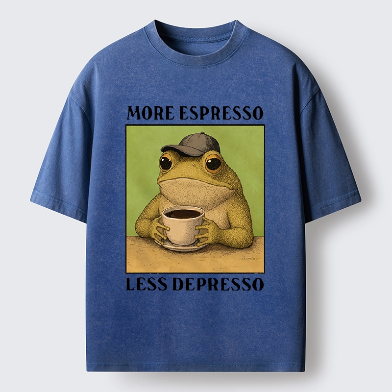 Tokyo-Tiger Frog Drinking Coffee Funny Washed T-Shirt