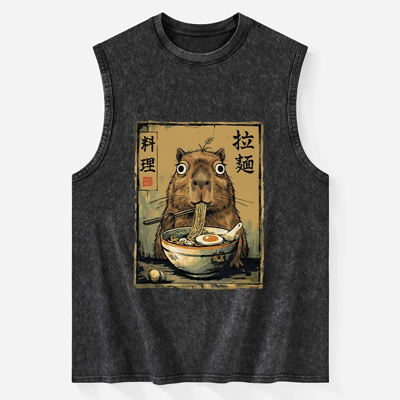 Tokyo-Tiger Cute Capybara Eating Ramen Washed Tank