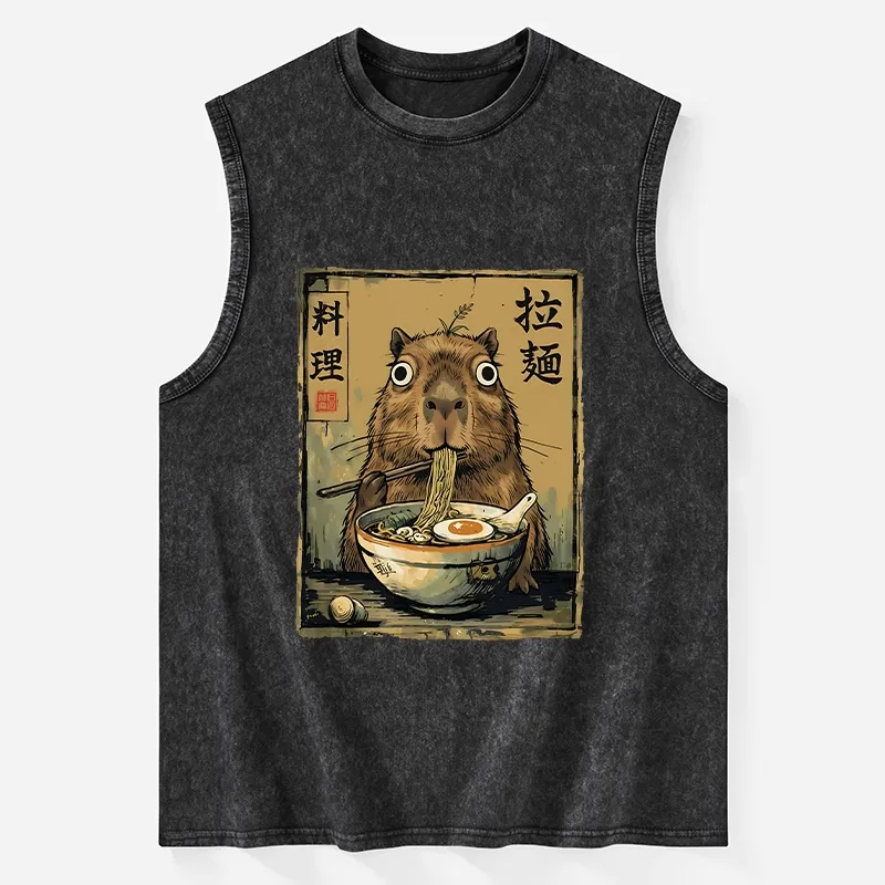 Tokyo-Tiger Cute Capybara Eating Ramen Washed Tank