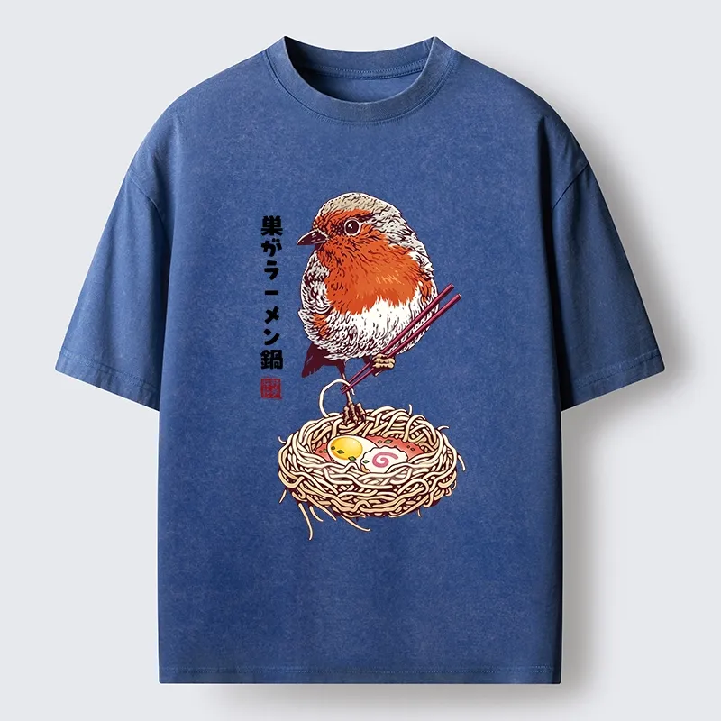 Tokyo-Tiger Northern Cardinal With Ramen Nest Washed T-Shirt