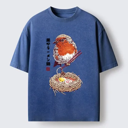 Tokyo-Tiger Northern Cardinal With Ramen Nest Washed T-Shirt