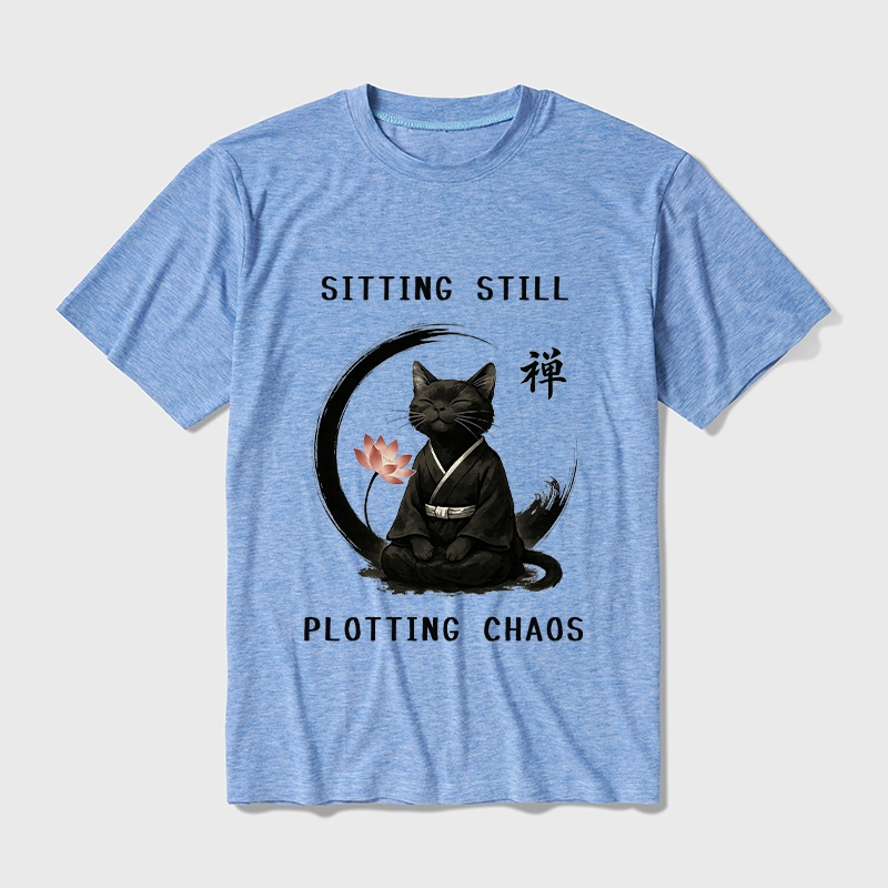 Tokyo-Tiger Sitting still plotting chaos Calming Zen Cat Funny Cotton Blend T-Shirt