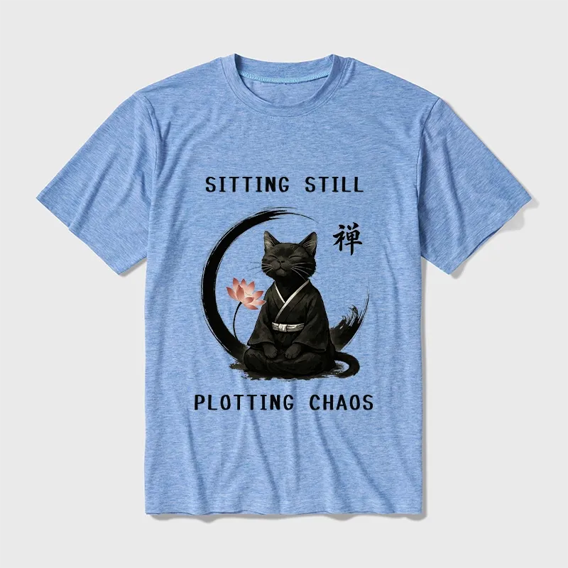 Tokyo-Tiger Sitting still plotting chaos Calming Zen Cat Funny Cotton Blend T-Shirt