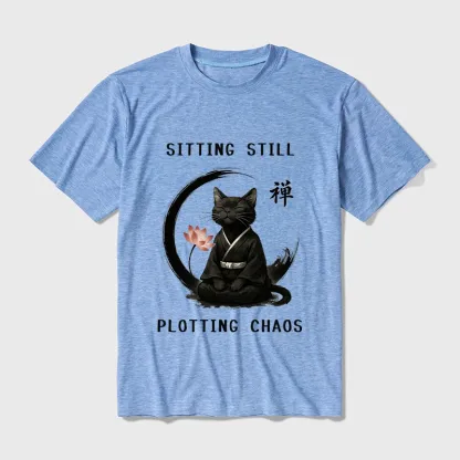 Tokyo-Tiger Sitting still plotting chaos Calming Zen Cat Funny Cotton Blend T-Shirt