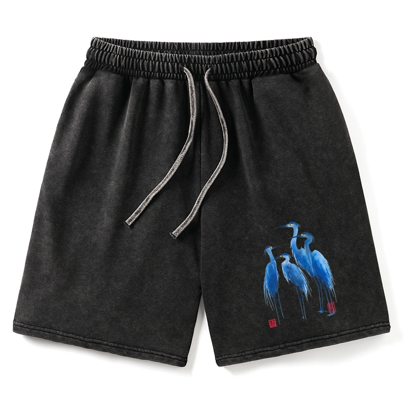 Tokyo-Tiger Flocks Of Great Blue Herons Washed Shorts