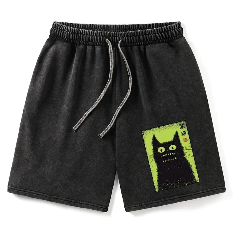 Tokyo-Tiger Spooky Black Cat Japanese Washed Shorts