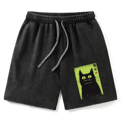 Tokyo-Tiger Spooky Black Cat Japanese Washed Shorts