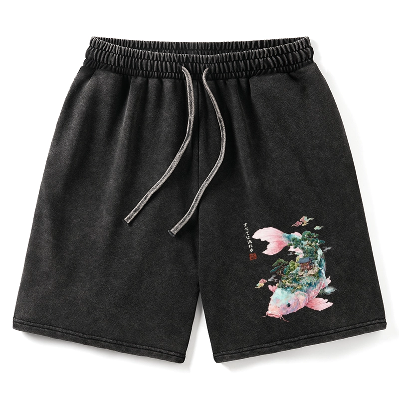 Tokyo-Tiger Journey Of The Flowing Koi Washed Shorts