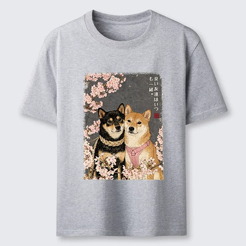 Tokyo-Tiger Two Shibas And Sakura Flowers Classic T-Shirt