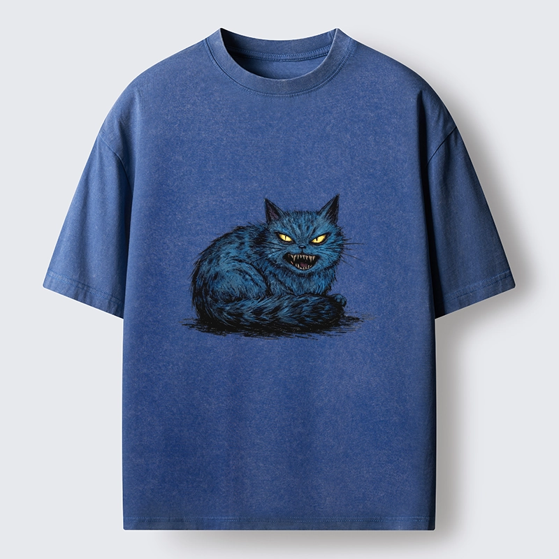 Tokyo-Tiger Fierce Blue Cat With Sharp Teeth Art Washed T-Shirt