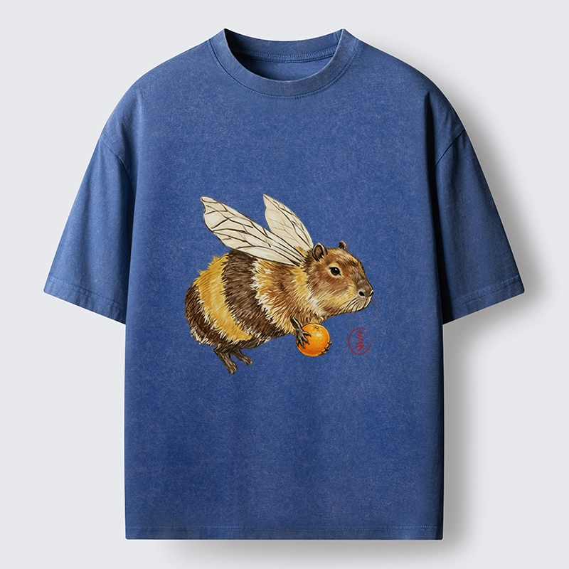 Tokyo-Tiger Funny Capybara Bee Meme Art Washed T-Shirt