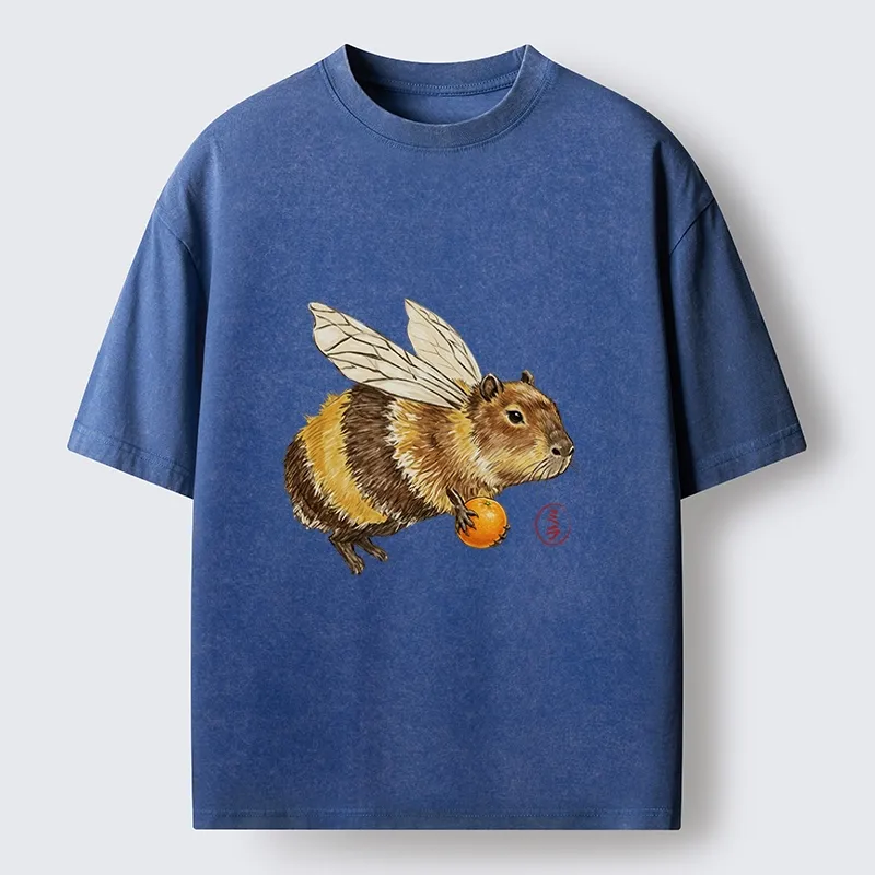 Tokyo-Tiger Funny Capybara Bee Meme Art Washed T-Shirt