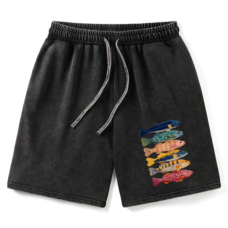Tokyo-Tiger Colorful Fish Art Collection Washed Shorts