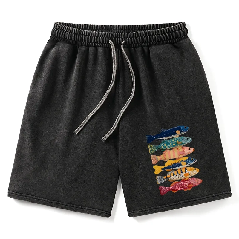 Tokyo-Tiger Colorful Fish Art Collection Washed Shorts