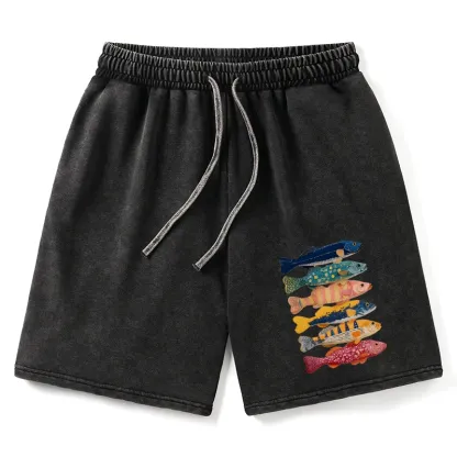 Tokyo-Tiger Colorful Fish Art Collection Washed Shorts