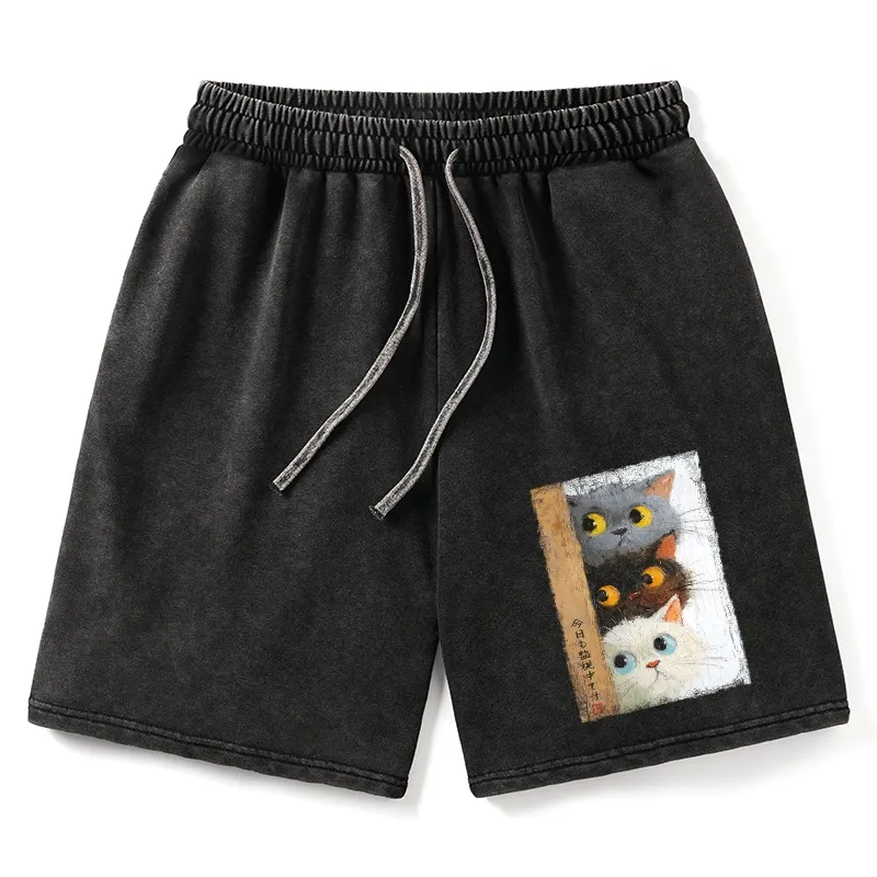 Tokyo-Tiger Three Cute Cats Watch You Washed Shorts Sale