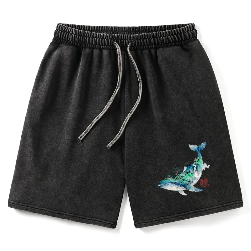 Tokyo-Tiger Whale Ink Painting Landscape Washed Shorts