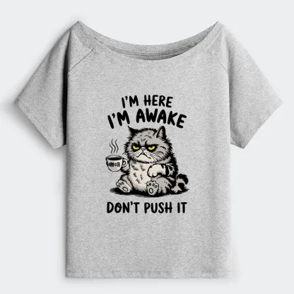Tokyo-Tiger Tired Cat Off Shoulder T-Shirt