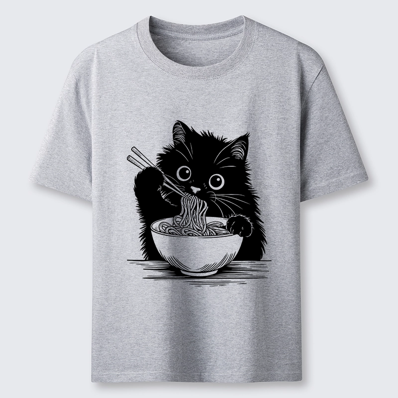 Tokyo-Tiger Black Cat Eating Ramen Funny Line Art Classic T-Shirt