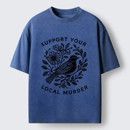 Tokyo-Tiger Floral Bird Art With A Dark Twist Washed T-Shirt