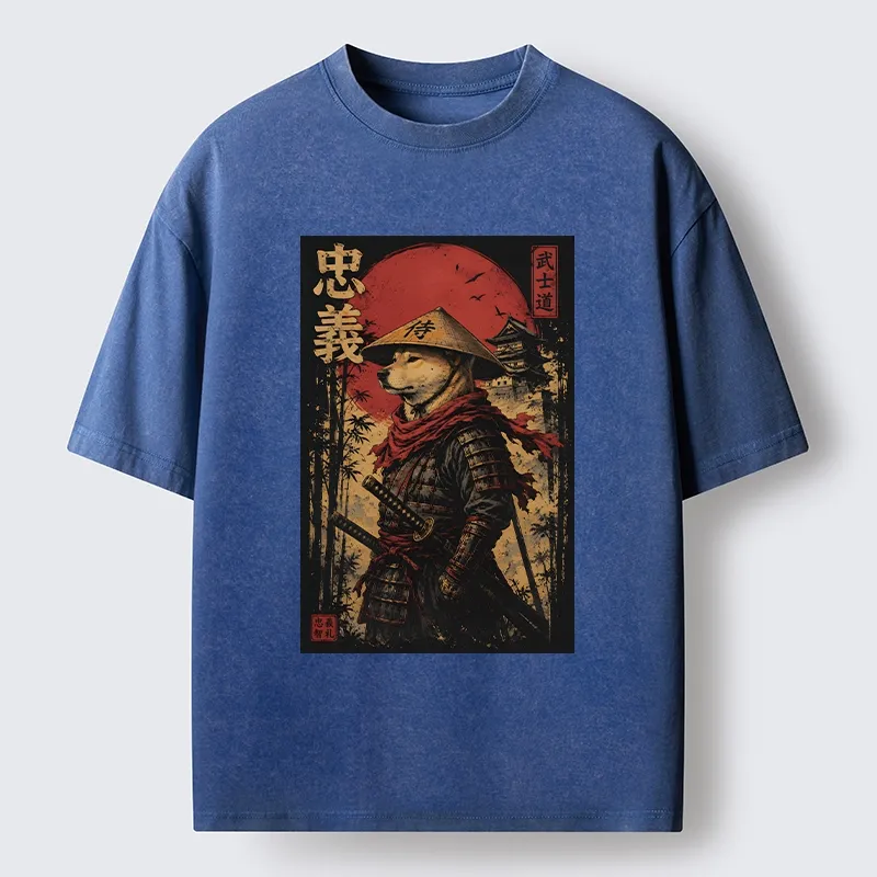 Tokyo-Tiger Loyal Samurai Dog With A Sword Washed T-Shirt