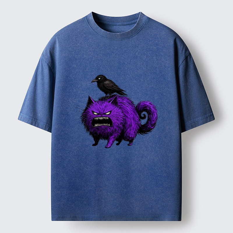 Tokyo-Tiger Spooky Purple Cat Ready To Attack Washed T-Shirt