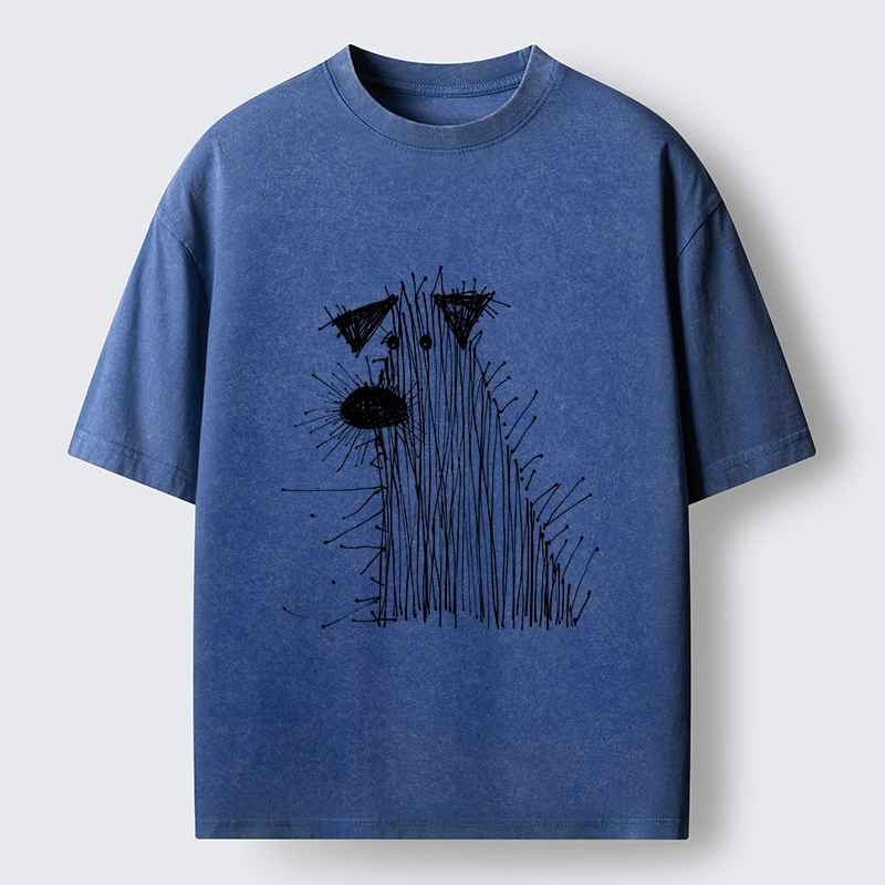 Tokyo-Tiger Wild And Woolly Hand Drawn Dog Washed T-Shirt