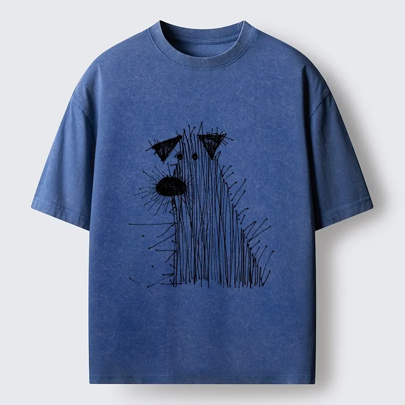 Tokyo-Tiger Wild And Woolly Hand Drawn Dog Washed T-Shirt