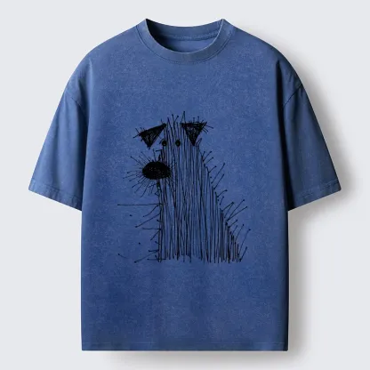 Tokyo-Tiger Wild And Woolly Hand Drawn Dog Washed T-Shirt