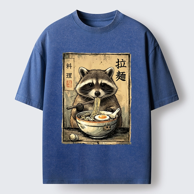 Tokyo-Tiger Raccoon Eating Ramen And Loving It Washed T-Shirt