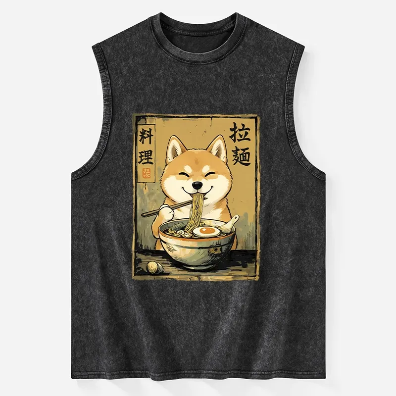 Tokyo-Tiger Happy Shiba Eating Ramen Washed Tank Sale