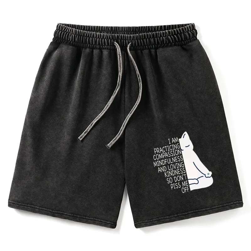 Tokyo-Tiger Calm Black Cat With Anger Issues Washed Shorts Sale