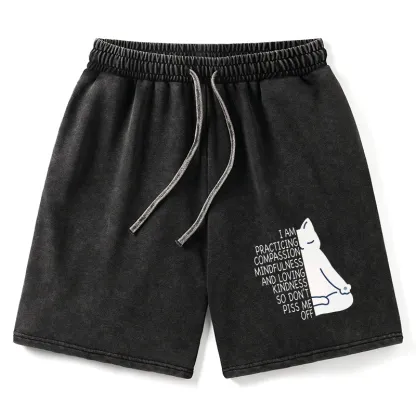 Tokyo-Tiger Calm Black Cat With Anger Issues Washed Shorts