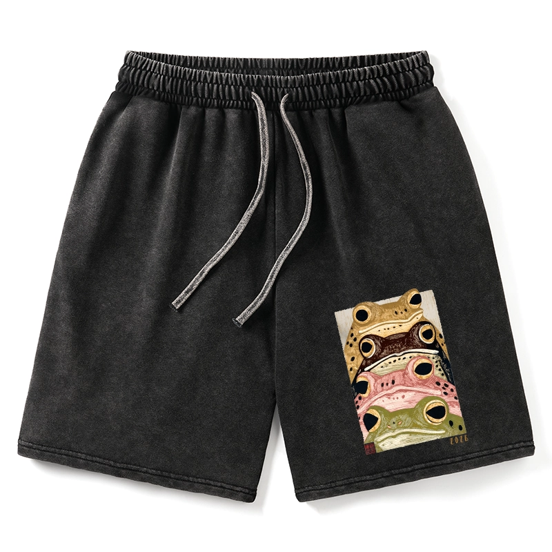 Tokyo-Tiger Whimsical Multi Colored Frog Art Washed Shorts