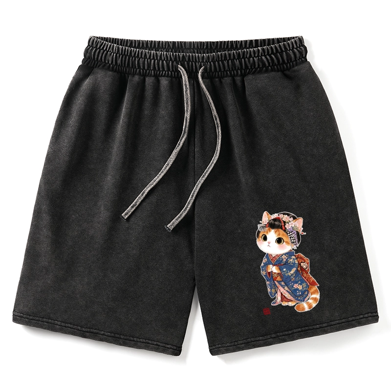 Tokyo-Tiger Cat Dressed As A Geisha Funny Washed Shorts