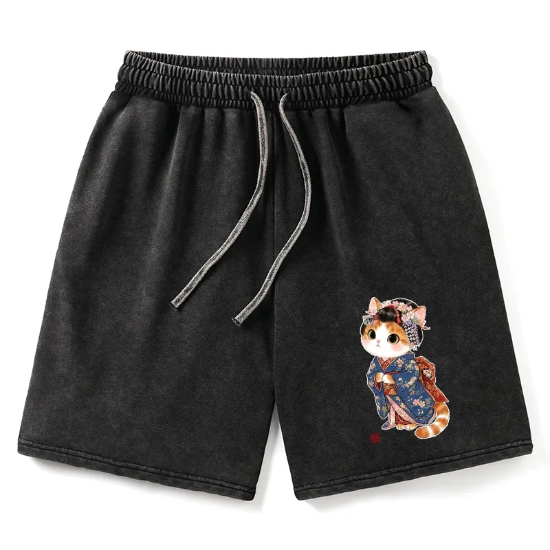 Tokyo-Tiger Cat Dressed As A Geisha Funny Washed Shorts Sale