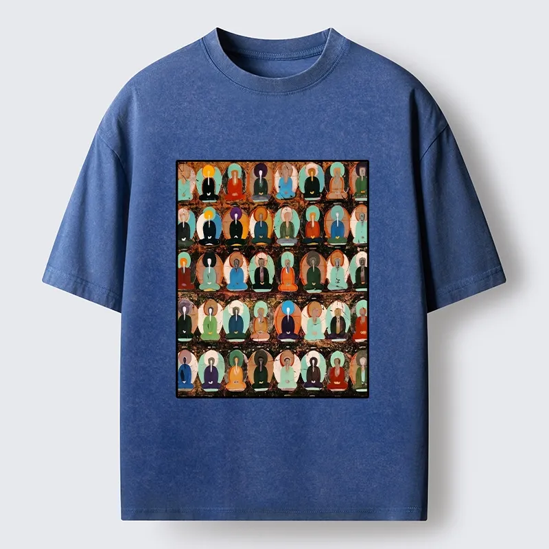 Tokyo-Tiger Peaceful Buddha Wall In Bright Colors Washed T-Shirt