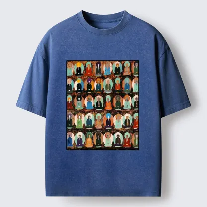 Tokyo-Tiger Peaceful Buddha Wall In Bright Colors Washed T-Shirt