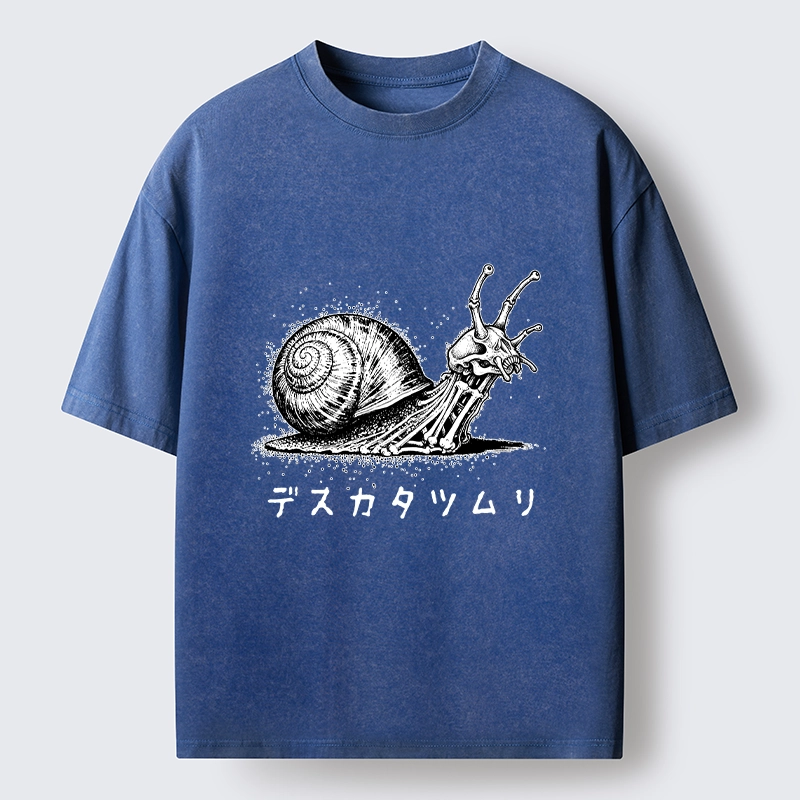 Tokyo-Tiger Creepy Skeleton Snail Inked Style Washed T-Shirt
