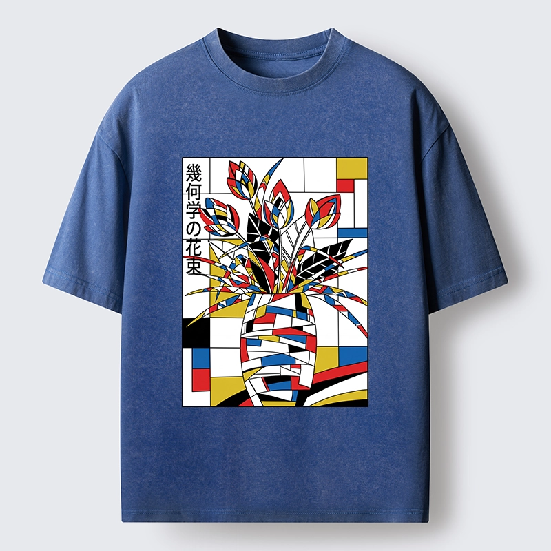 Tokyo-Tiger Geometric Tulips In Modern Art Style Washed T-Shirt