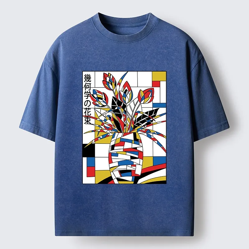 Tokyo-Tiger Geometric Tulips In Modern Art Style Washed T-Shirt Sale