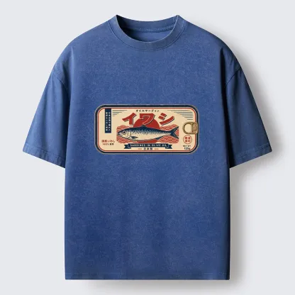 Tokyo-Tiger Vintage Japanese Sardine Can Art Washed T-Shirt