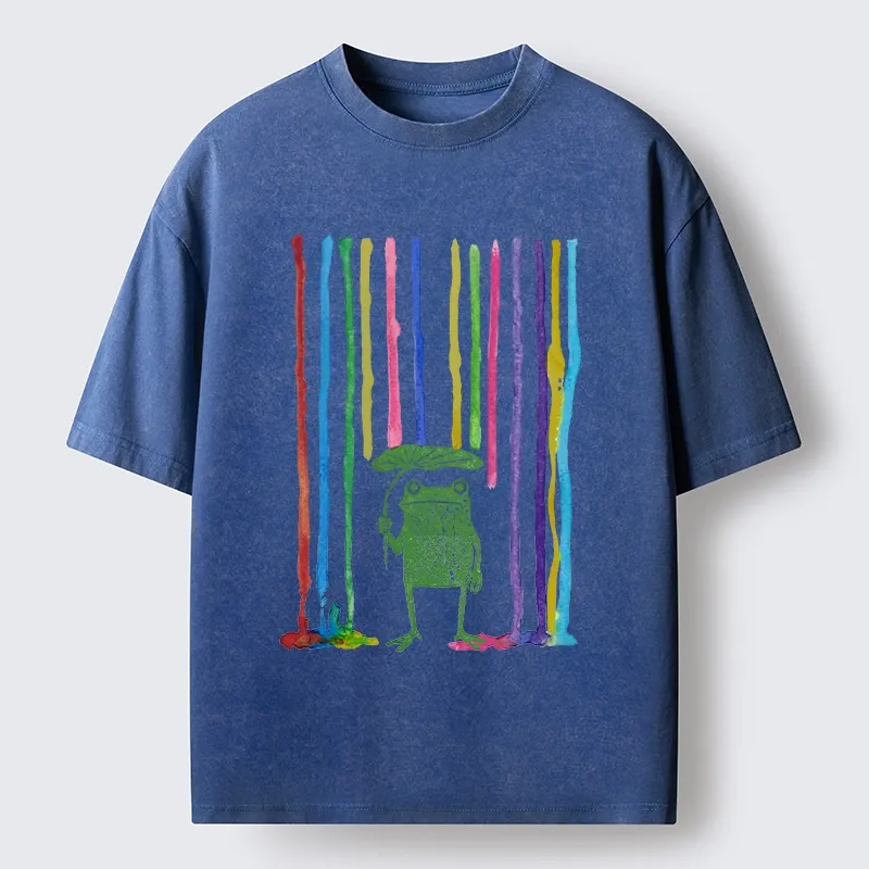 Tokyo-Tiger Frog Under The Rainbow Rain Washed T-Shirt