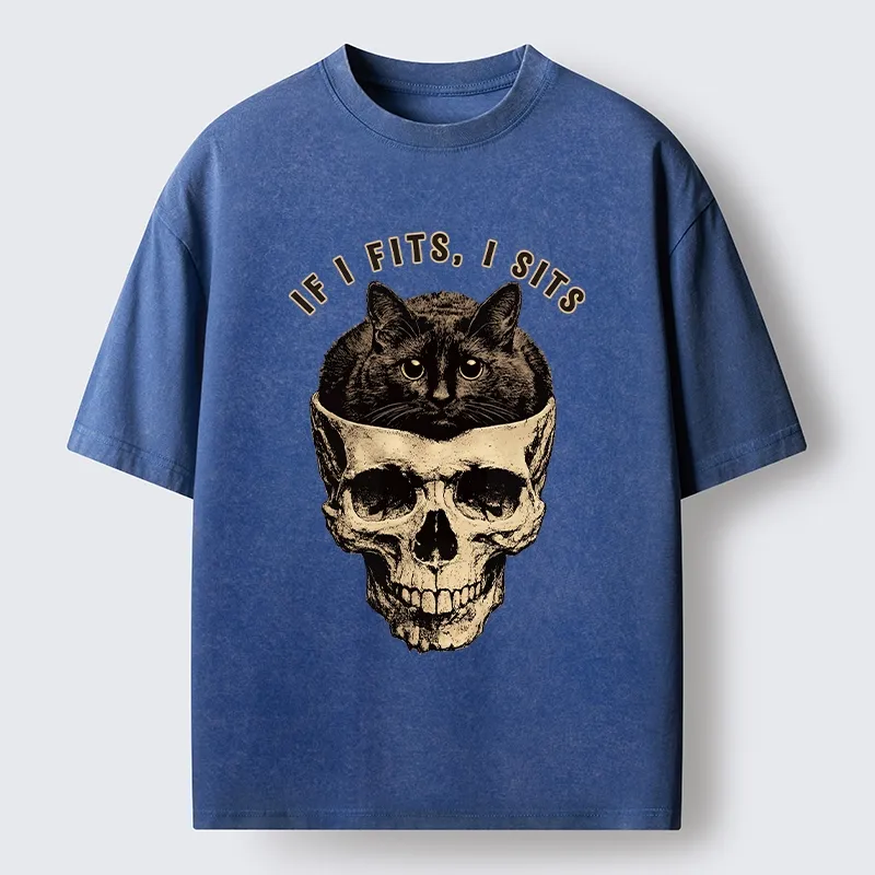 Tokyo-Tiger Cat In A Skull If It Fits I Sits Washed T-Shirt
