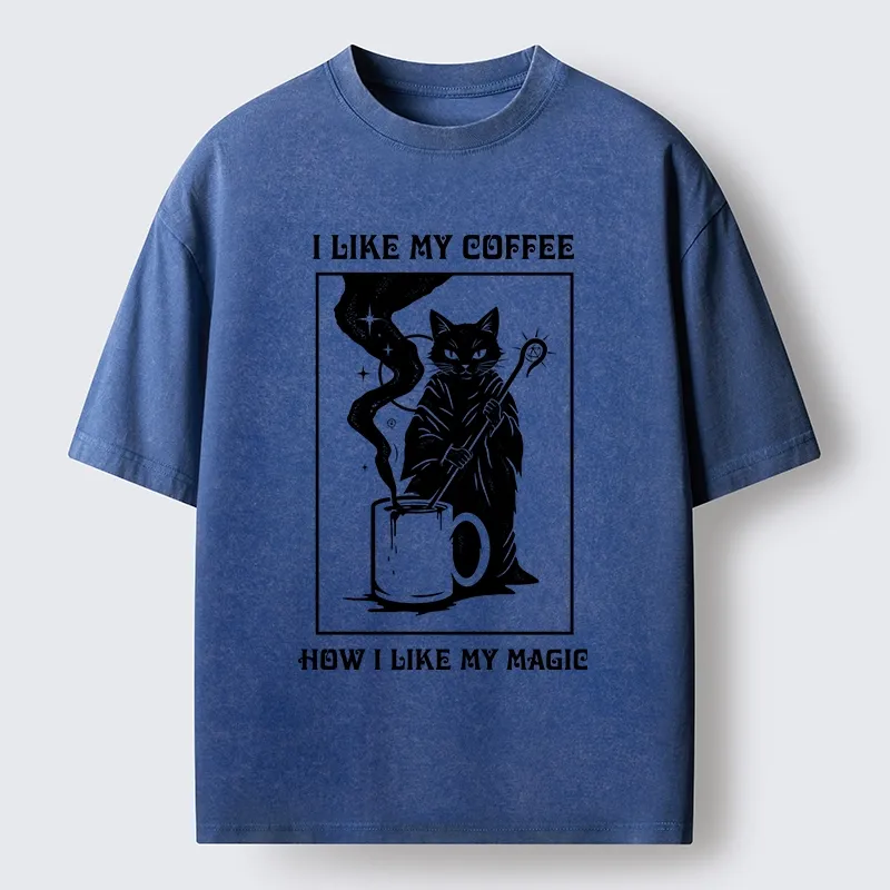 Tokyo-Tiger Wizard Cat Brewing Magic Coffee Washed T-Shirt Sale